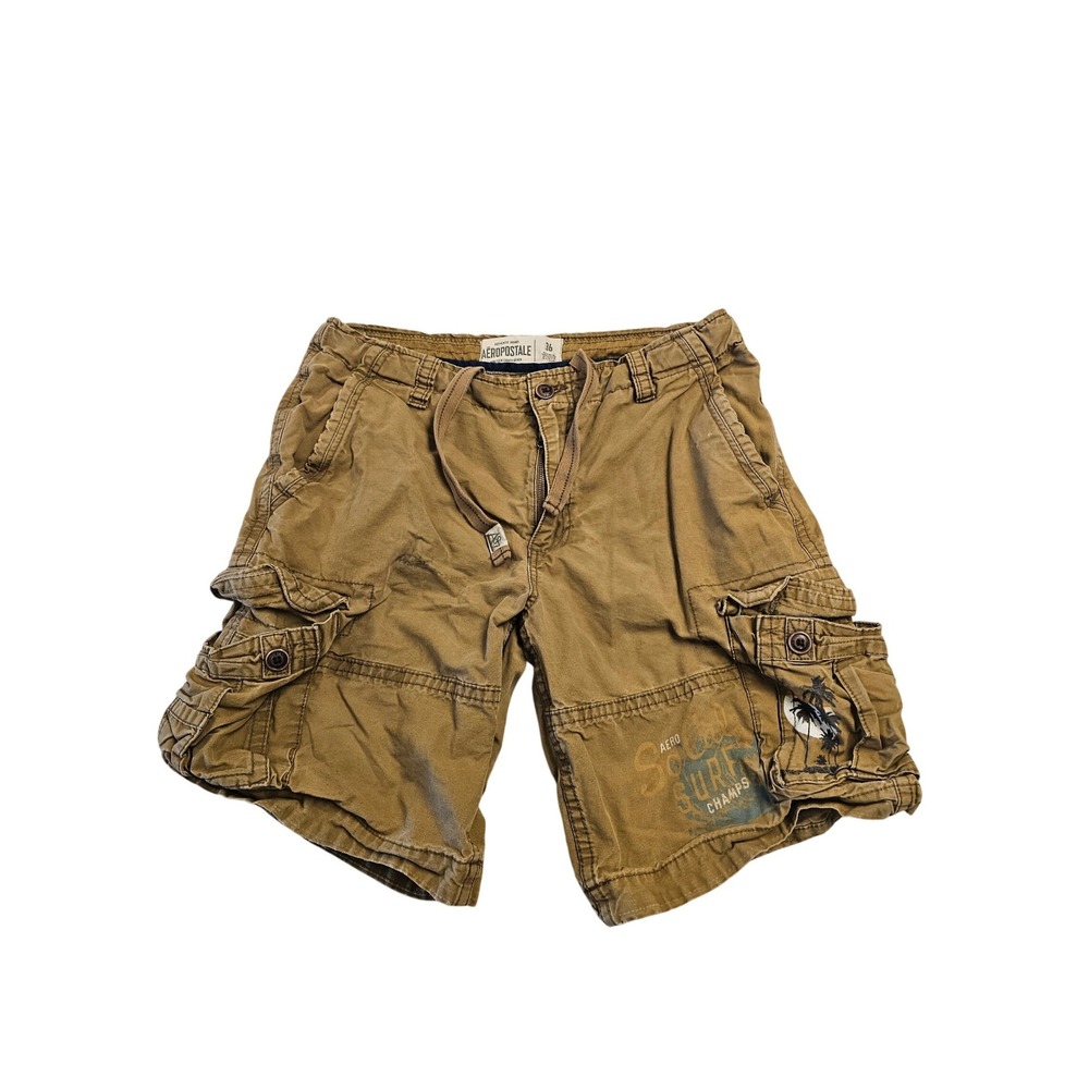 Aeropostale Mens Cargo Shorts Brown SoCal Surf Champs Graphic Size 36 Khaki